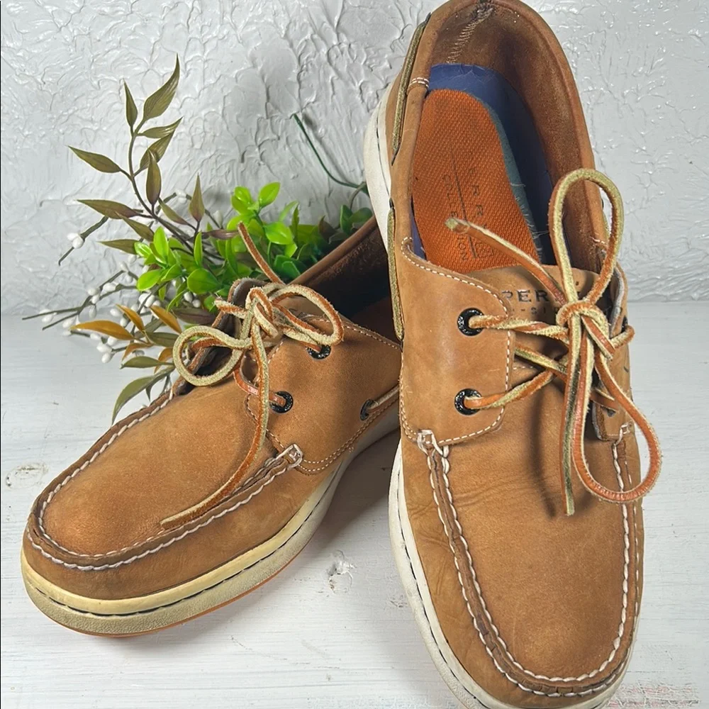 Sperry Men’s Top Sider Leather Boat Shoes Leather Ties Rubber Soles Size 11 M